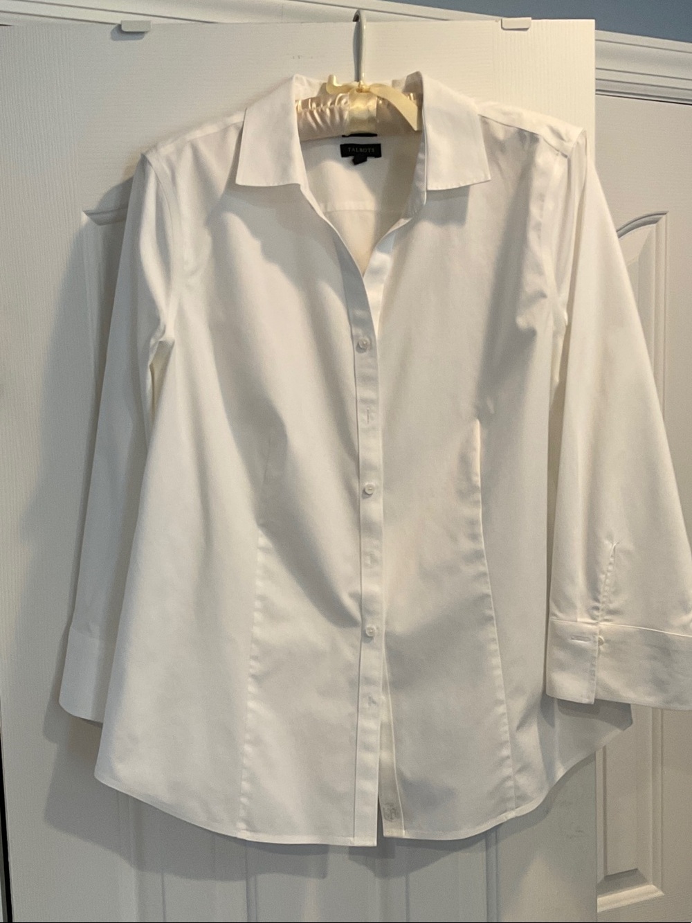 Talbots White Tailored 3/4 Length Sleeve Button Front Shirt